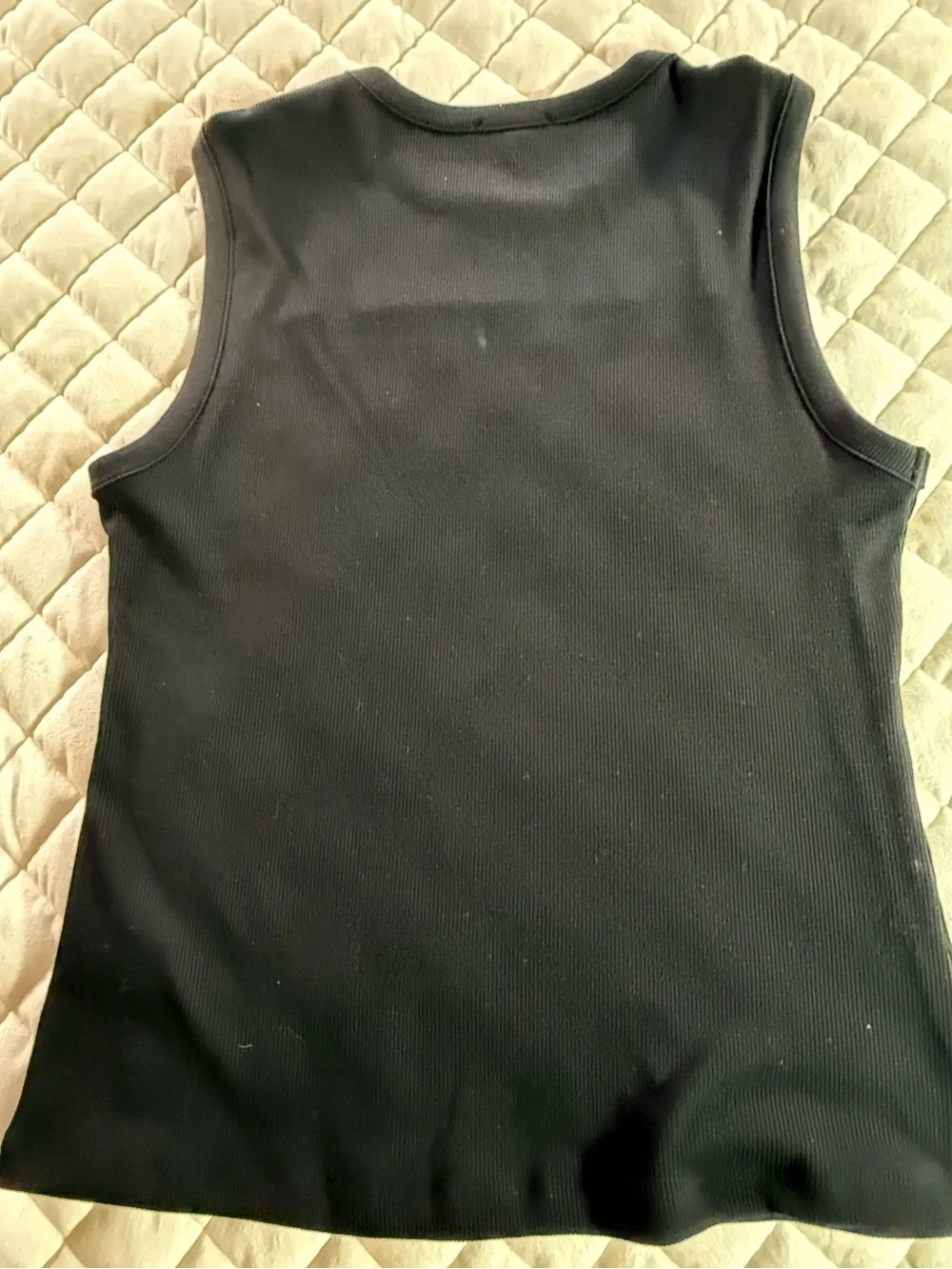 Evereve Mixed Media Ribbed Knit Tank Top Black Size M Satin Yoke Sleeveless